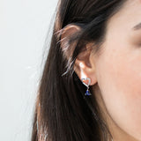 14K White Gold Sapphire and Pear Cut Heart Diamond Earring