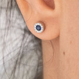 14K White Gold Round Cut Sapphire and Diamond Earring