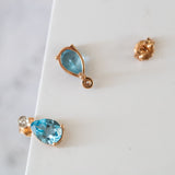 14K Rose Gold Round Diamond and Pear Cut Blue Topaz Earring