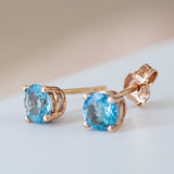 14K Rose Gold Round Cut Blue Topaz Earring