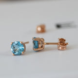 14K Rose Gold Round Cut Blue Topaz Earring