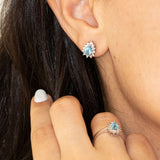 14K White Gold Pear Cut Blue Topaz Earring