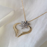 14K White Diamond Snowflake with Heart Necklace