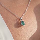 14K Gold Emerald with Surrounding Diamonds Necklace