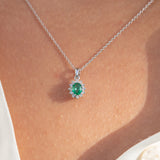 14K Gold Emerald with Surrounding Diamonds Necklace