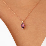 14K Rose Gold Marquise Amethyst Gemstone Necklace