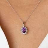 14K White Gold  Oval Amethyst Necklace