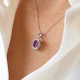 14K White Gold  Oval Amethyst Necklace