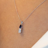 14K White Gold Blue Teardrop Sapphire and Diamonds Necklace
