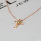 14K Rose Gold Diamond Cross Necklace