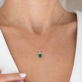 18K Yellow Gold Emerald Cut Diamond Emerald Necklace