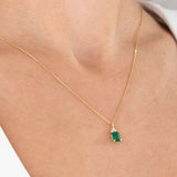 18K Yellow Gold Emerald Cut Diamond Emerald Necklace