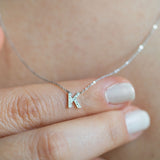 14K White Gold İnitial Personalized Diamond Necklace