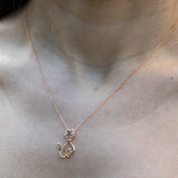 18K Rose Gold Round Cut Diamond Cat Design Necklace