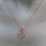 18K Rose Gold Round Cut Diamond Cat Design Necklace
