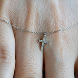 14K White Gold Diamond Cross Necklace