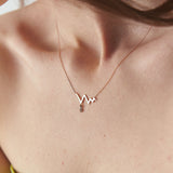 14K Rose Gold White Round Diamond Stone Zigzag Necklace