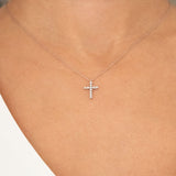 14K White Gold Diamond Cross Necklace