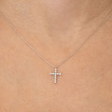 14K White Gold Diamond Cross Necklace