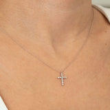 14K White Gold Diamond Cross Necklace