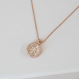 14K Rose Gold Round and Baguette Cut Cluster Necklace