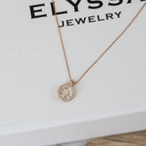 14K Rose Gold Round and Baguette Cut Cluster Necklace