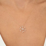 14K Yellow Gold Baguette and Round Cut Snowflake Necklace