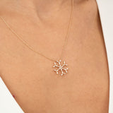 14K Yellow Gold Baguette and Round Cut Snowflake Necklace