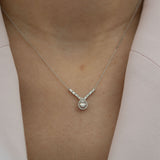 14K White Gold Baguette and Round Cut Diamond Necklace