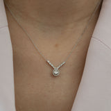 14K White Gold Baguette and Round Cut Diamond Necklace