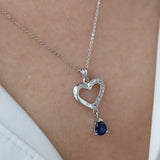 14K White Gold Sapphire and Pear Cut Heart Diamond Necklace