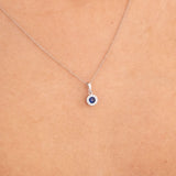 14K White Gold Round Cut Sapphire and Diamond Necklace