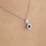 14K White Gold Round Cut Sapphire and Diamond Necklace