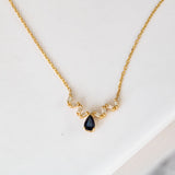 14K Yellow Gold Pear Cut Sapphire and Baguette Diamond Necklace