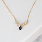 14K Yellow Gold Pear Cut Sapphire and Baguette Diamond Necklace