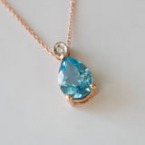 14K Rose Gold Pear Cut Blue Topaz Necklace