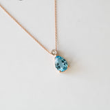 14K Rose Gold Pear Cut Blue Topaz Necklace