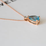 14K Rose Gold Pear Cut Blue Topaz Necklace