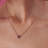 14K Rose Gold Diamond Edge Stone Amethyst Necklace