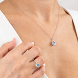 14K White Gold Pear Cut Blue Topaz Necklace