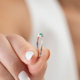 14K White Gold Round and Pear Cut Emerald Diamond Engagament Ring