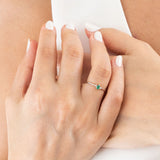 14K White Gold Round and Pear Cut Emerald Diamond Engagament Ring