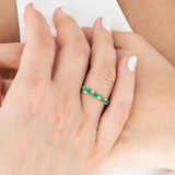 18K Yellow Gold Round and Pear Cut Emerald Diamond Wedding Ring