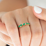 18K Yellow Gold Round and Pear Cut Emerald Diamond Wedding Ring