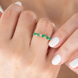 18K Yellow Gold Round and Pear Cut Emerald Diamond Wedding Ring