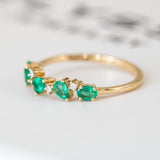 18K Yellow Gold Round and Pear Cut Emerald Diamond Wedding Ring
