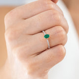 14K Rose Gold Round and Oval Cut Emerald Diamond Engagament Ring