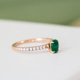 14K Rose Gold Round and Oval Cut Emerald Diamond Engagament Ring