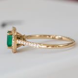 14K Yellow Gold Round and Emerald Cut Emerald Diamond Engagement Ring