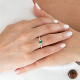 14K White Gold Baguette and Oval Cut Emerald Diamond Engagement Ring